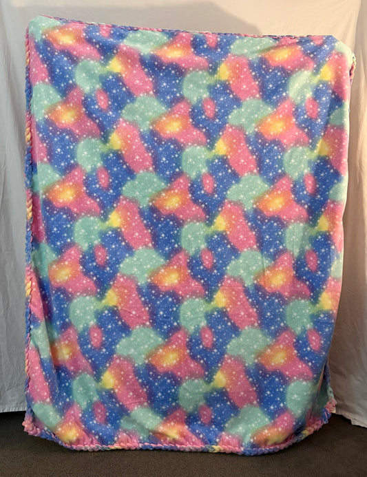 Galaxy cloud print side of fleece blanket