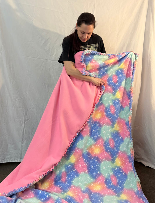 Galaxy Dreams fleece blanket both sides shown